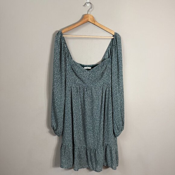 Abercrombie & Fitch Floral Smocked Ruffle Mini Dress Women's Large Tall LT Green - Picture 2 of 11